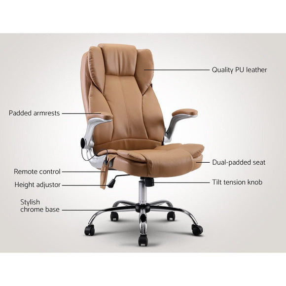 Artiss 8 Point Massage Office Chair PU Leather Espresso - RnR Galore