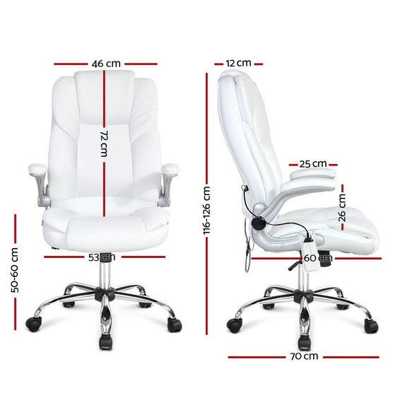 Artiss 8 Point Massage Office Chair PU Leather White - RnR Galore