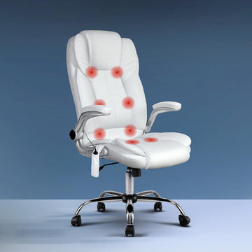 Artiss 8 Point Massage Office Chair PU Leather White - RnR Galore