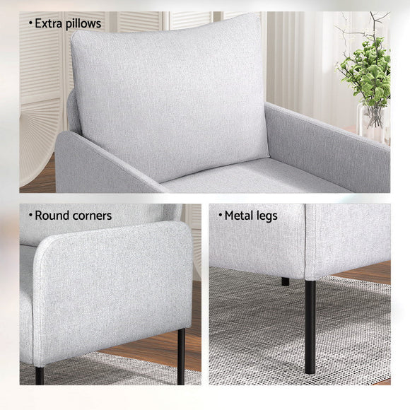 Artiss Armchair Accent Chair Pillow Fabric Grey - RnR Galore