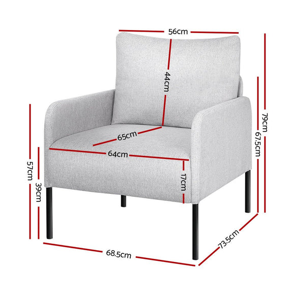 Artiss Armchair Accent Chair Pillow Fabric Grey - RnR Galore