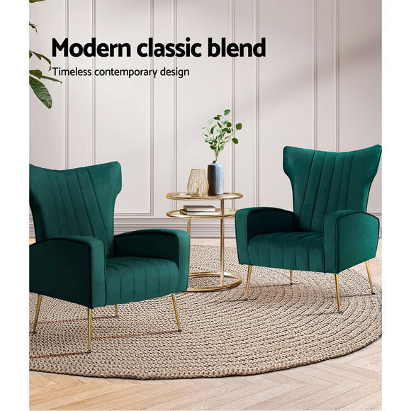 Artiss Armchair Green Velvet Kate - RnR Galore