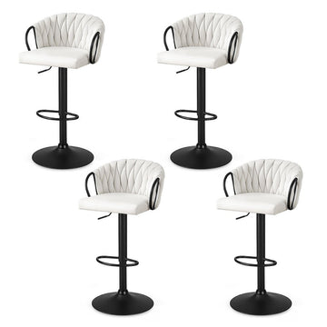 Artiss Bar Stool x4 Kitchen Dining Chair Counter Gaslift Woven Velvet Ivory - RnR Galore