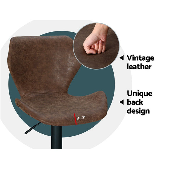 Artiss Bar Stools Kitchen Counter Stools Swivel Gas Lift Vintage Chairs Brown x2 - RnR Galore