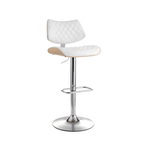 Artiss Bar Stools Kitchen Dining Chairs Gas Lift Stool Wooden Leather White - RnR Galore