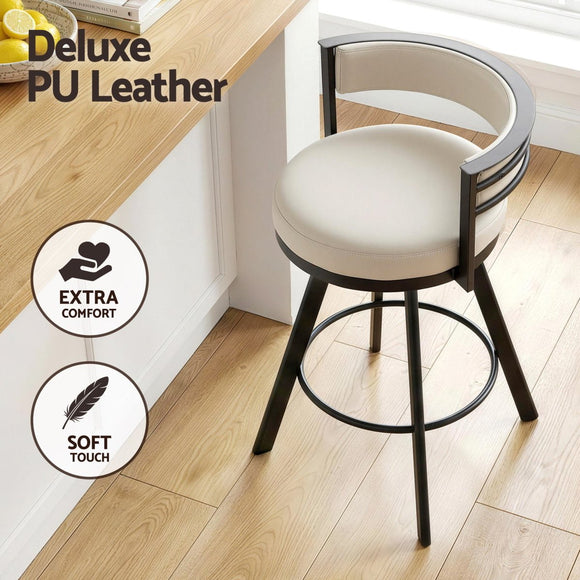 Artiss Bar Stools Set of 2 Swivel Kitchen Chair Metal Counter Beige Leather - RnR Galore