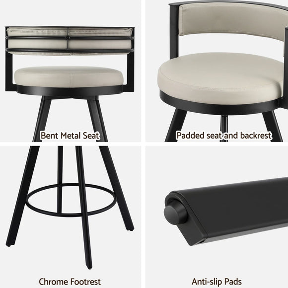 Artiss Bar Stools Set of 2 Swivel Kitchen Chair Metal Counter Beige Leather - RnR Galore