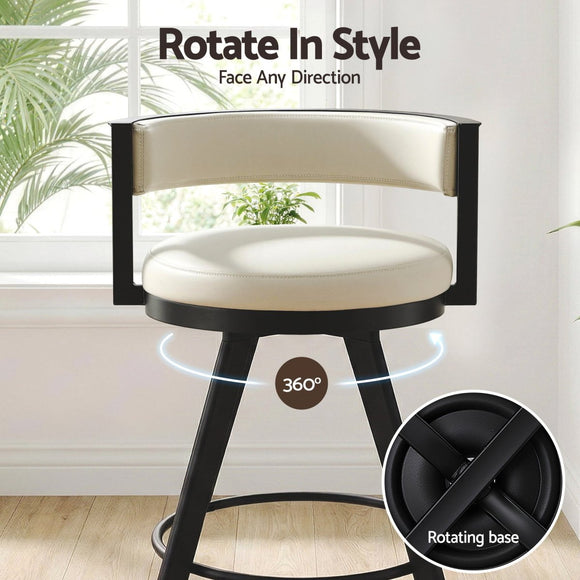 Artiss Bar Stools Set of 2 Swivel Kitchen Chair Metal Counter Beige Leather - RnR Galore