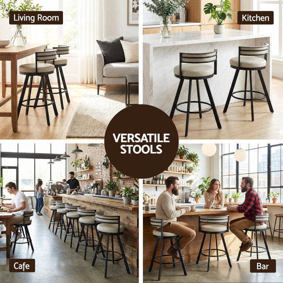 Artiss Bar Stools Set of 2 Swivel Kitchen Chair Metal Counter Beige Leather - RnR Galore