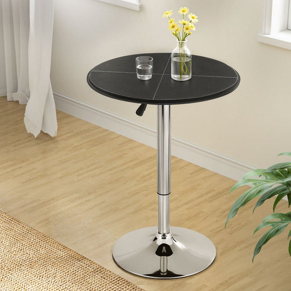 Artiss Bar Table Round Swivel Height Adjustable 62cm Modern PVC Leather Black - RnR Galore
