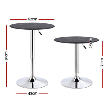 Artiss Bar Table Round Swivel Height Adjustable 62cm Modern PVC Leather Black - RnR Galore