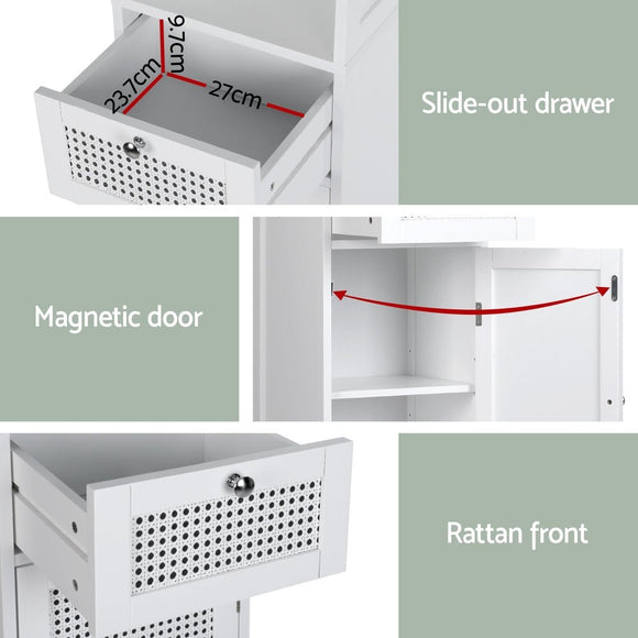 Artiss Bathroom Cabinet Storage 161cm White Rattan Tallboy Toilet Cupboard - RnR Galore