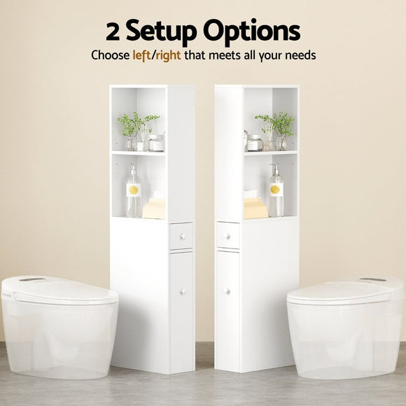 Artiss Bathroom Cabinet Storage Slim Organiser Drawer Toilet Corner 135cm White - RnR Galore