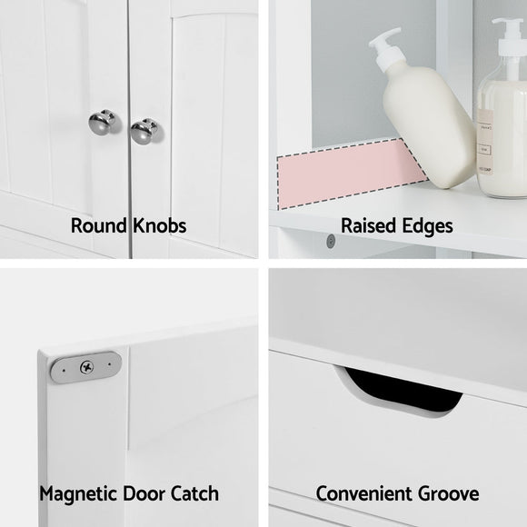 Artiss Bathroom Floor Storage Cabinet with 2 Drawers 3 Open Shelves 2 Doors White - RnR Galore