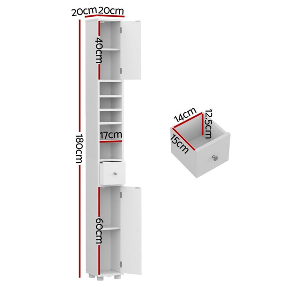 Artiss Bathroom Storage Cabinet 180cm Tall Slim Floor Cupboard Toilet Narrow Linen Tower - RnR Galore