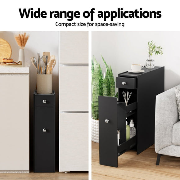 Artiss Bathroom Storage Cabinet Toilet Slim Tissue Box Caddy Holder Side Wooden Black - RnR Galore