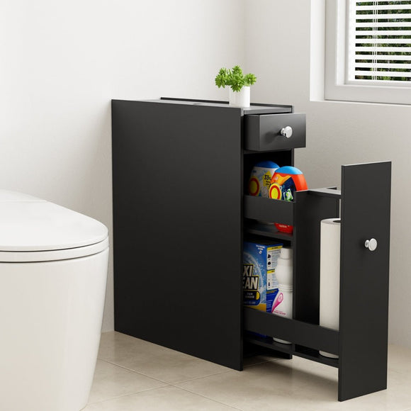 Artiss Bathroom Storage Cabinet Toilet Slim Tissue Box Caddy Holder Side Wooden Black - RnR Galore