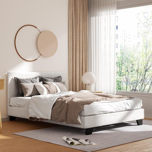 Artiss Bed Frame Double Size Boucle Fabric Mattress Base Platform Wooden - RnR Galore