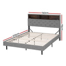 Artiss Bed Frame Double Size LED Mattress Base Platform with Storage Shelf Hidden Storage Box Grey - RnR Galore