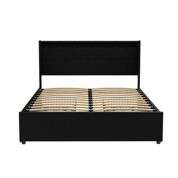 Artiss Bed Frame Double Size LED with 4 Drawers Black DUNN - RnR Galore