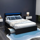 Artiss Bed Frame Double Size LED with 4 Drawers Black DUNN - RnR Galore