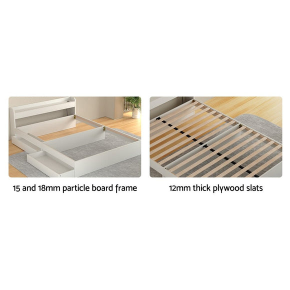 Artiss Bed Frame Double Size Mattress Base wtih Charging Ports 2 Storage Drawers - RnR Galore
