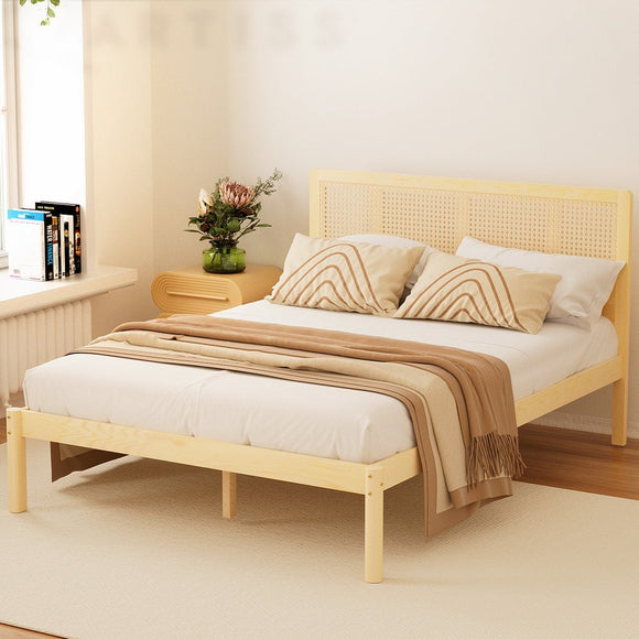 Artiss Bed Frame Double Size Rattan Wooden RITA - RnR Galore