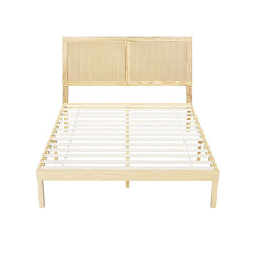 Artiss Bed Frame Double Size with Rattan Headboard Wooden Bed Base BRUNO - RnR Galore