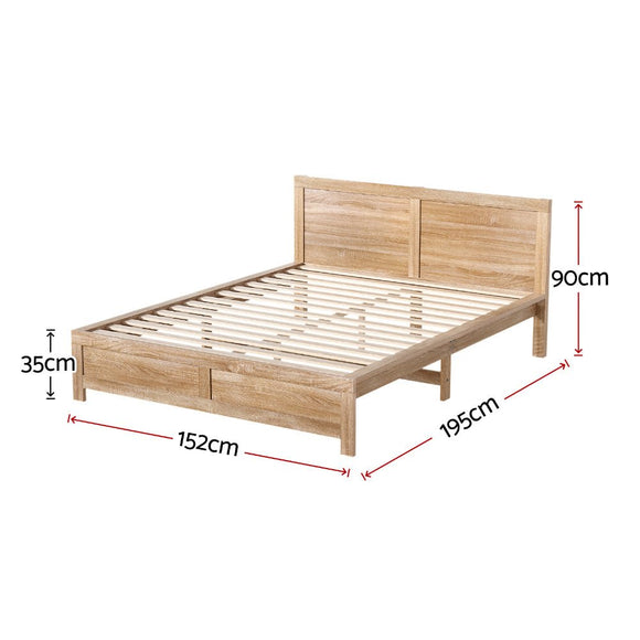 Artiss Bed Frame Double Size Wooden Acacia Wood OATMEAL - RnR Galore
