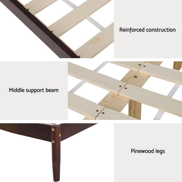 Artiss Bed Frame Double Size Wooden Base Mattress Platform Timber Walnut VISE - RnR Galore