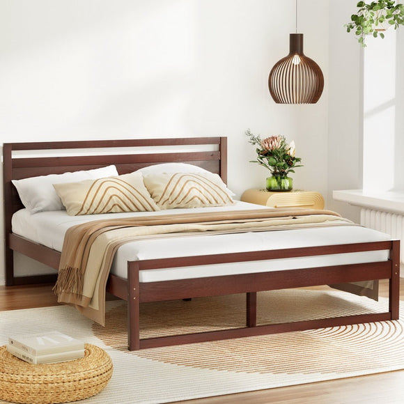 Artiss Bed Frame Double Size Wooden Walnut WITTON - RnR Galore