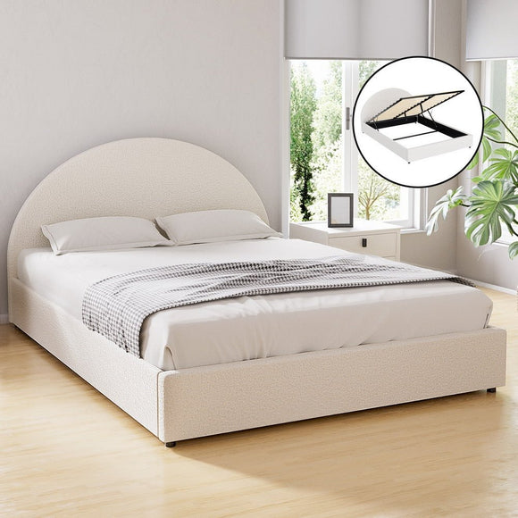 Artiss Bed Frame Gas Lift Strorage Beds Base Platform Boucle Fabric Queen ELLA - RnR Galore