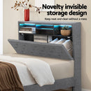Artiss Bed Frame King Single Size LED Mattress Base Platform with Storage Shelf Hidden Storage Box Grey - RnR Galore