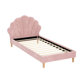Artiss Bed Frame King Single Size Scallop - Shape Bedhead Beds Base Pink Velvet Fabric - RnR Galore