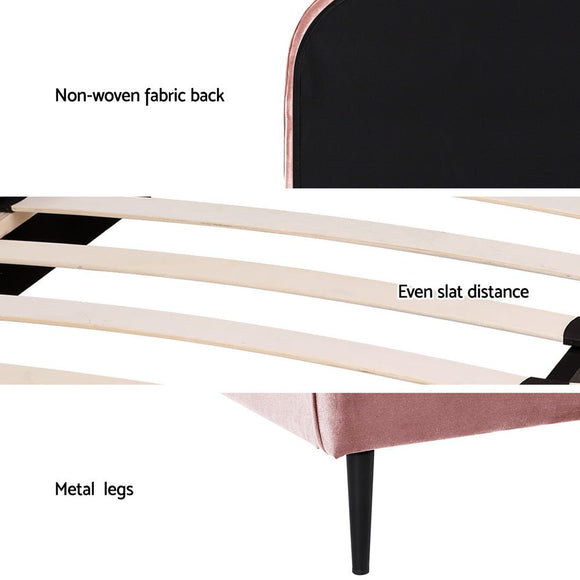 Artiss Bed Frame King Single Size Velvet Pink OLAN - RnR Galore