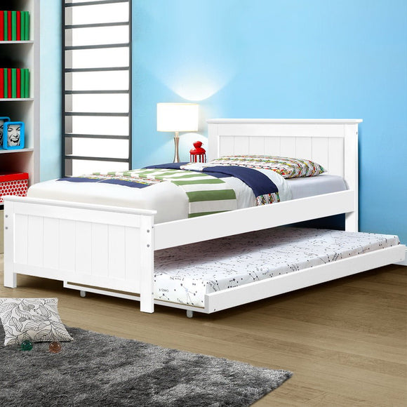 Artiss Bed Frame King Single Size Wooden Trundle Daybed White ELVIS - RnR Galore