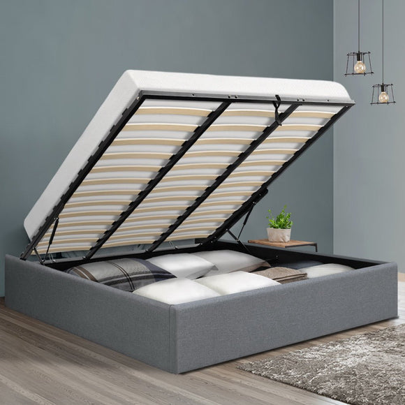 Artiss Bed Frame King Size Gas Lift Base Grey TOKI - RnR Galore