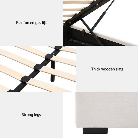 Artiss Bed Frame King Size Gas Lift Beige VILA - RnR Galore