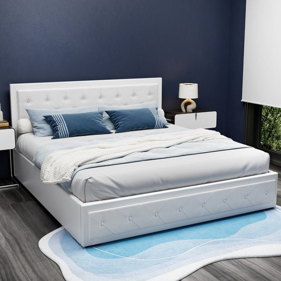 Artiss Bed Frame King Size Gas Lift White TIYO - RnR Galore