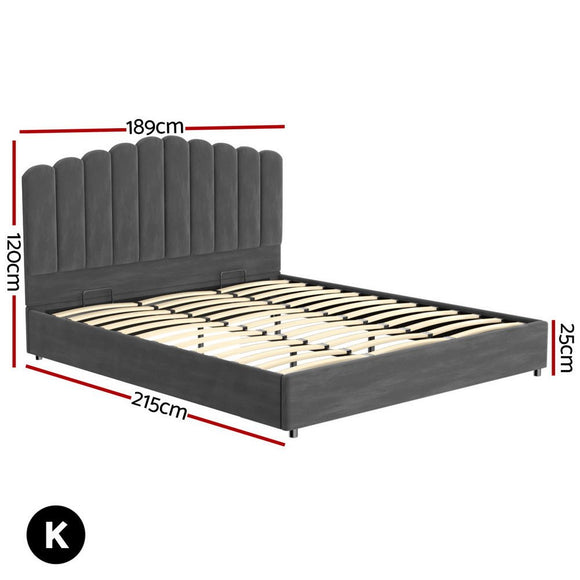 Artiss Bed Frame King Size Velvet Grey FION - RnR Galore