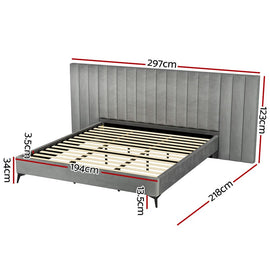 Artiss Bed Frame King Size Velvet Grey LOTT - RnR Galore