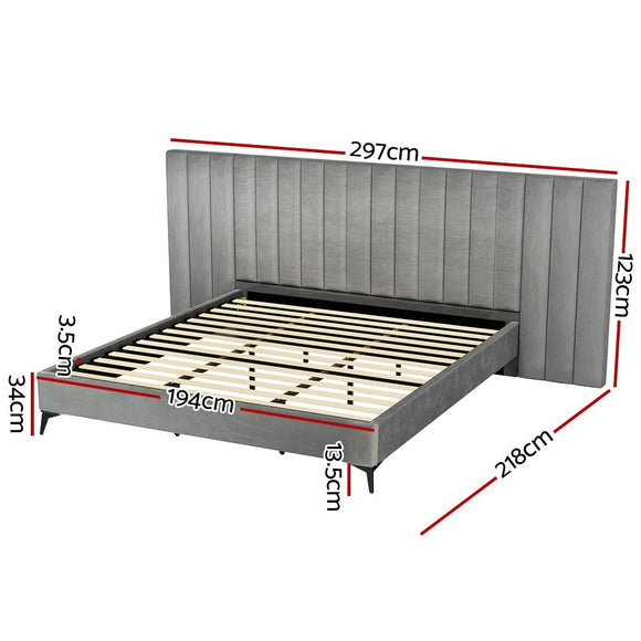 Artiss Bed Frame King Size Velvet Grey LOTT - RnR Galore