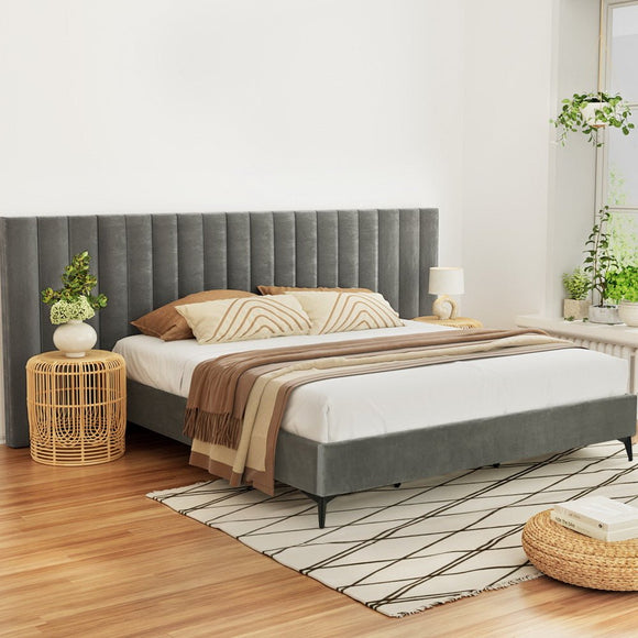 Artiss Bed Frame King Size Velvet Grey LOTT - RnR Galore