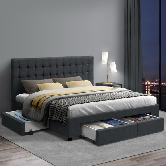 Artiss Bed Frame King Size with 4 Drawers Charcoal AVIO - RnR Galore