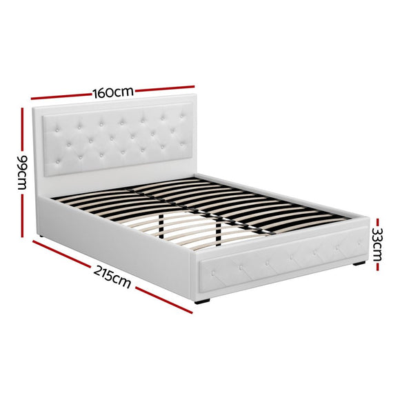 Artiss Bed Frame Queen Size Gas Lift White TIYO - RnR Galore