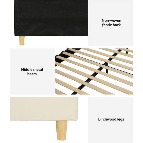Artiss Bed Frame Queen Size Velvet Cream ELLA - RnR Galore