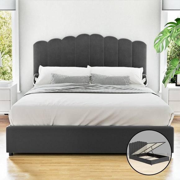 Artiss Bed Frame Queen Size Velvet Grey FION - RnR Galore