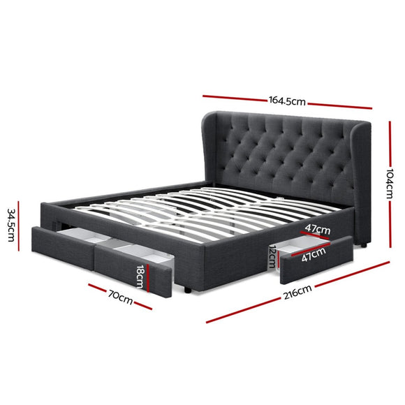 Artiss Bed Frame Queen Size with 4 Drawers Charcoal MILA - RnR Galore