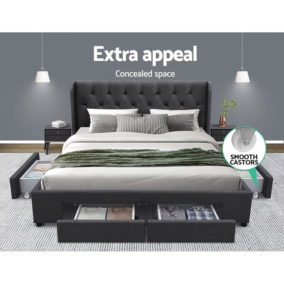 Artiss Bed Frame Queen Size with 4 Drawers Charcoal MILA - RnR Galore