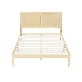 Artiss Bed Frame Queen Size with Rattan Headboard Wooden Bed Base BRUNO - RnR Galore